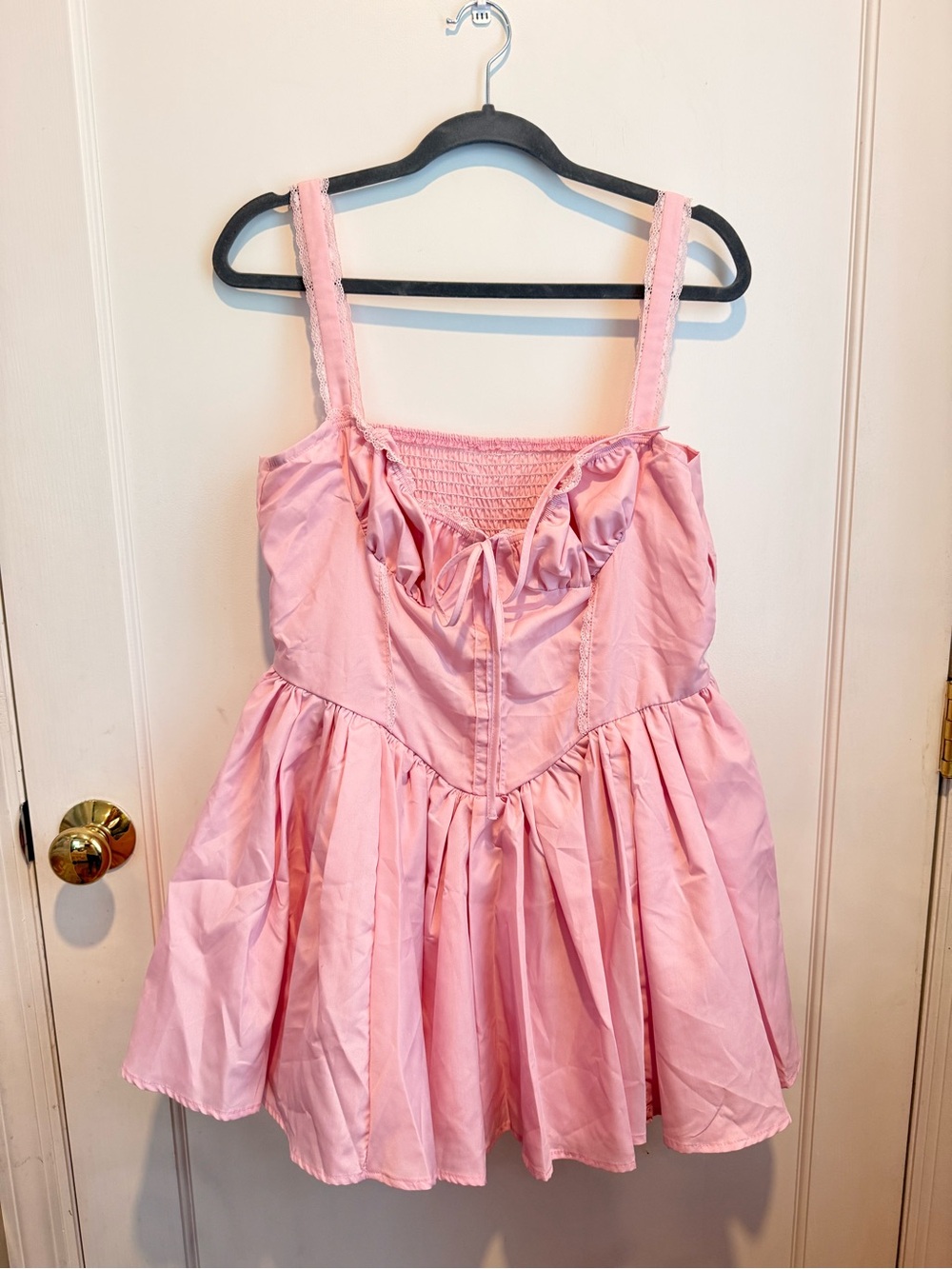 SHEIN Light Pink Ruffle Smocked Fit-and-Flare Prom Dress